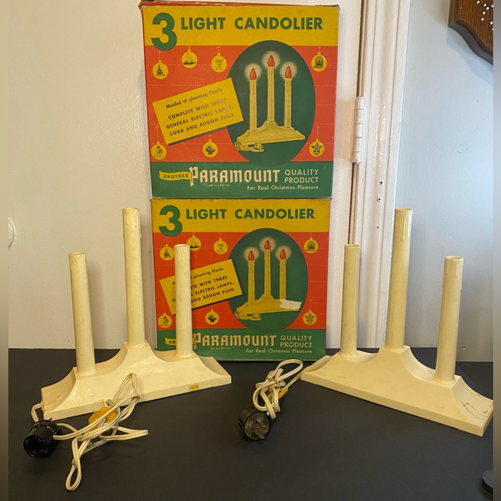 Set of 2 Paramount 3 Light Candolier Complete Working Christmas Vintage Raylite